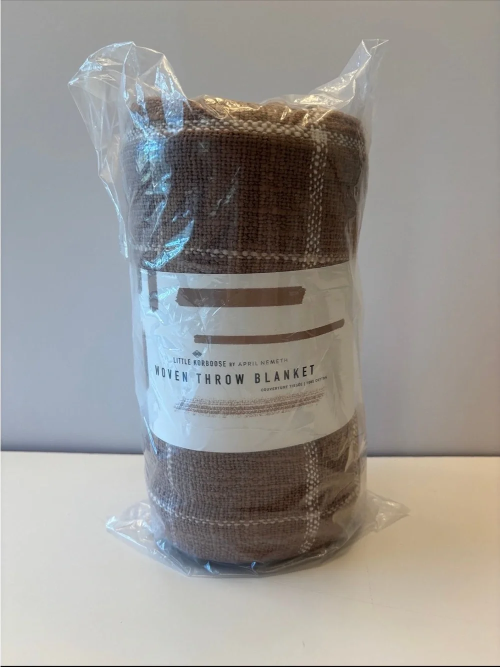 NEW LITTLE KORBOOSE WOVEN THROW BLANKET MOCHA MOUSSE